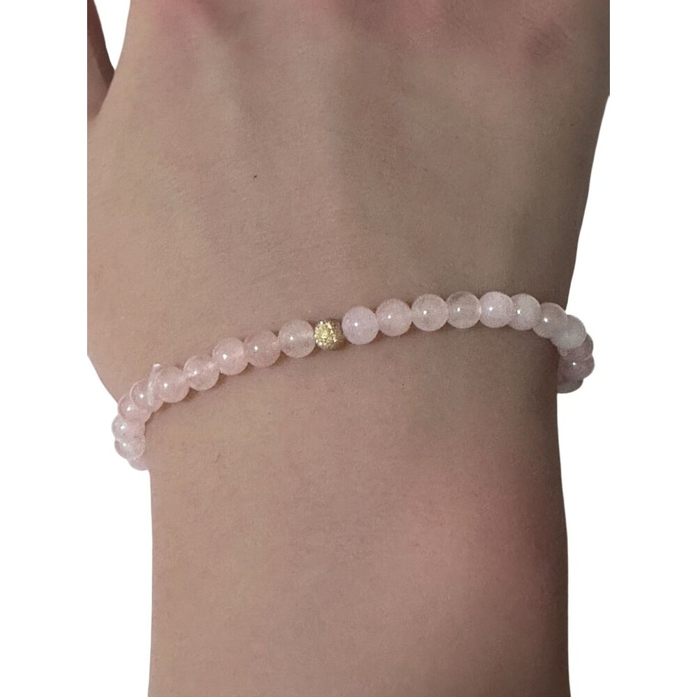 Gemstones Rose Quartz Mini 4mm Stretchable Bracelet 14k Gold Bead Charm Stardust - Picture 6 of 6